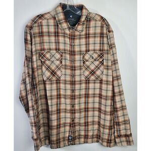 Kuhl Shirt Mens Large Brown Black Orange Plaid Long Sleeve Outdoor Hiking Casual